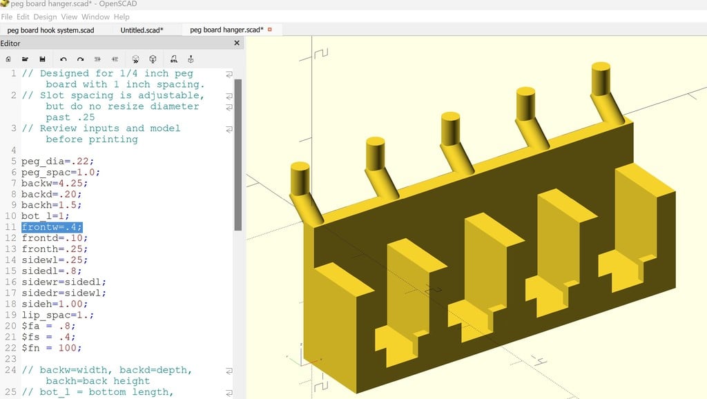 Peg board hanger 3d model