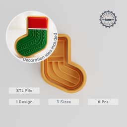 Sock Shape Cutter & Stamp, Perfect for Cookies & Fondant, Christmas & Winter Theme, Sizes S/M/L, 3D Print STL PRODUCT_573 3d model