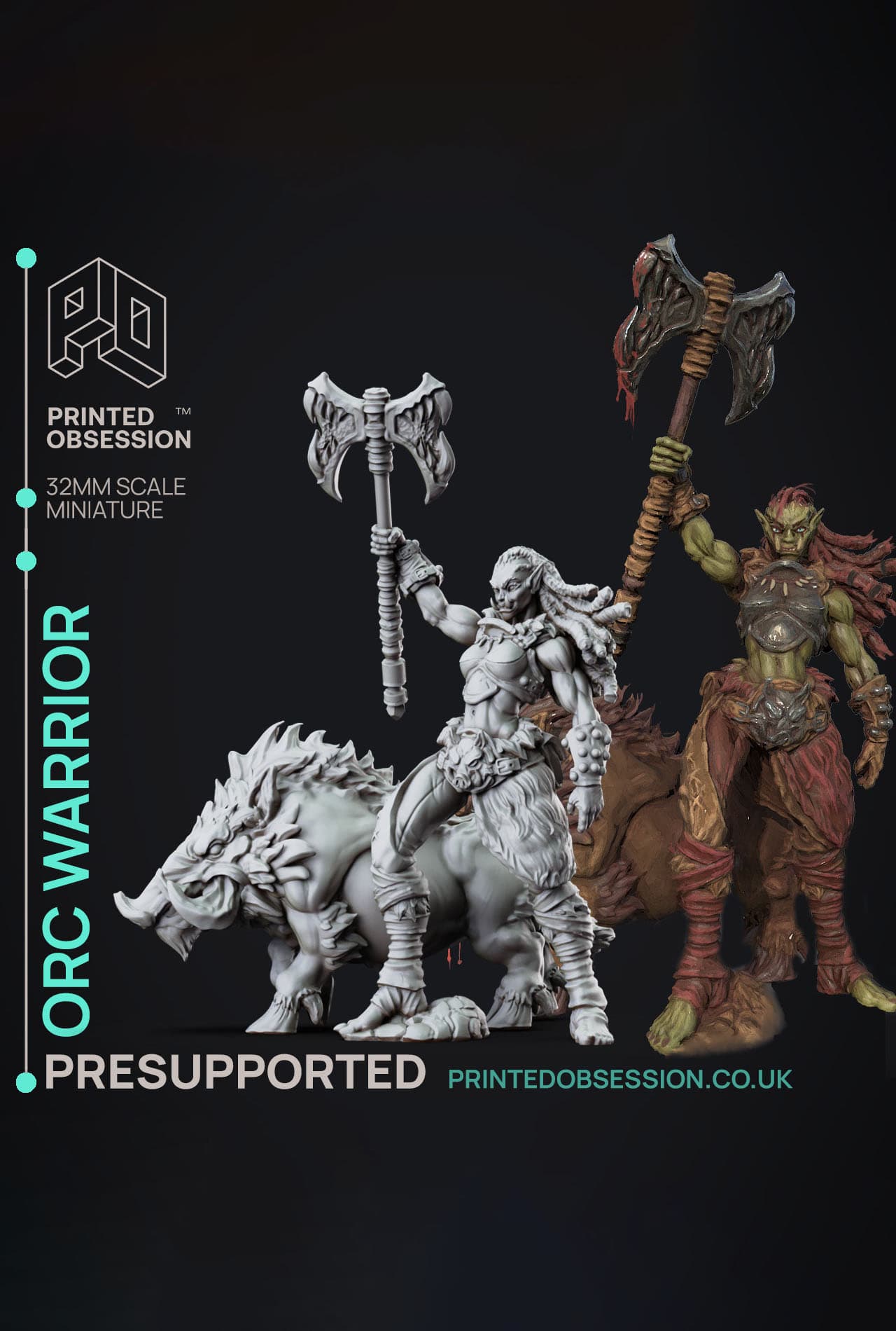 Orc Warrior - Foundling - PRESUPPORTED - Illustrated and Stats - 32mm scale 3d model