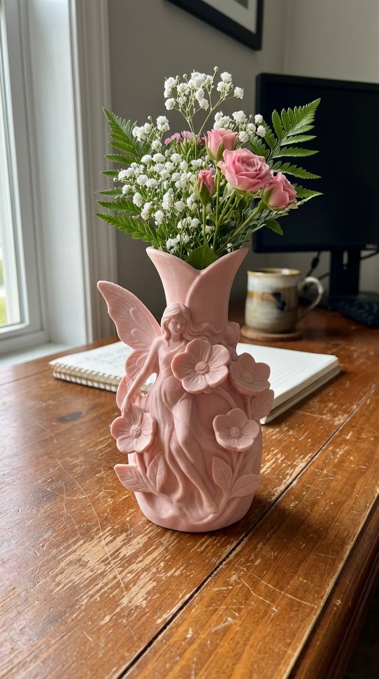 Ethereal Fairy & Wildflower Sculptural Vase – Whimsical Coquette Home Decor 3d model