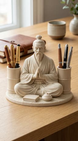 Zen Sage Desk Organizer - Meditating Monk Pen & Stationery Holder - Scholar Statue Office Decor 3d model