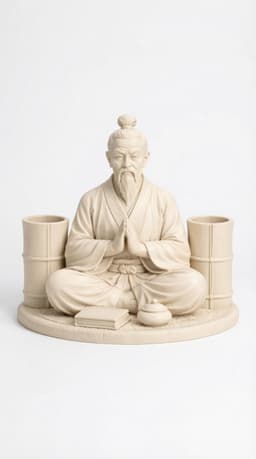 Zen Sage Desk Organizer - Meditating Monk Pen & Stationery Holder - Scholar Statue Office Decor 3d model