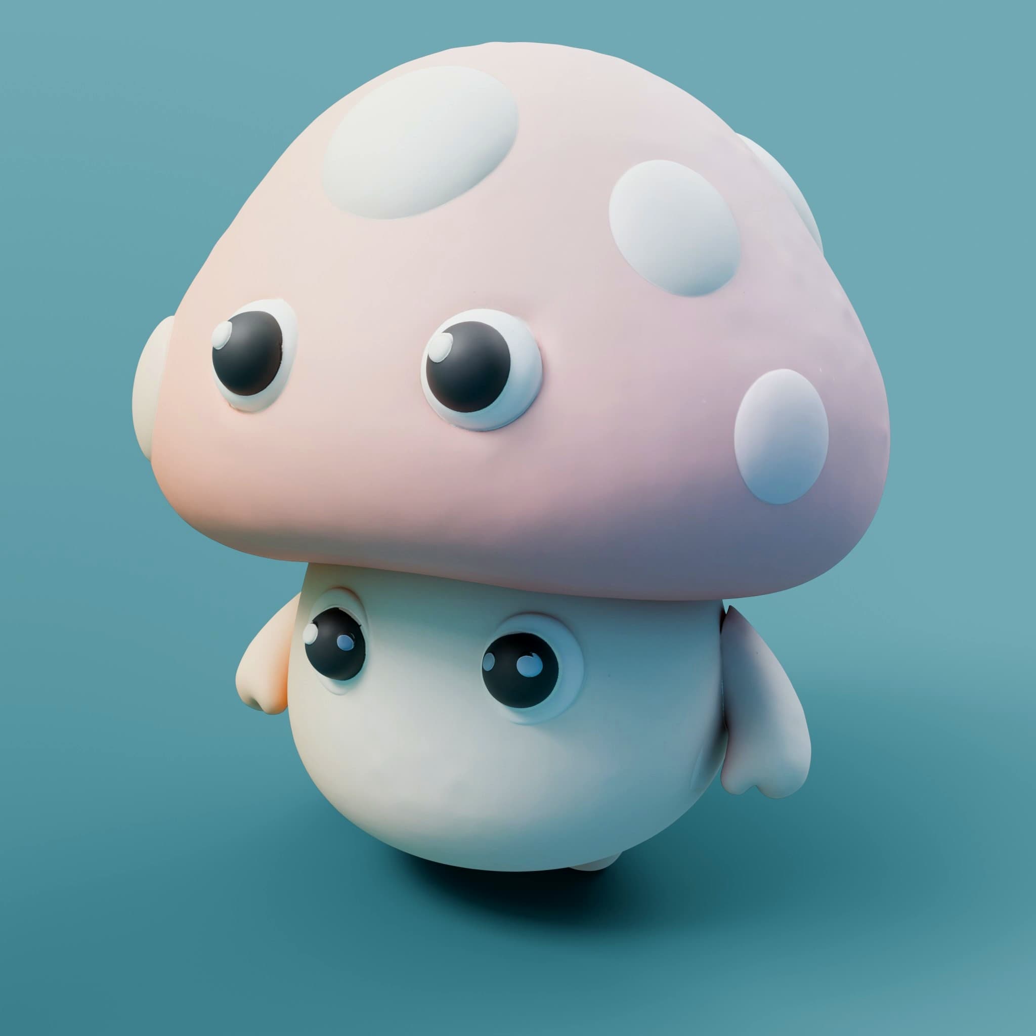 Cute Mushroom Figurine with 4 Eyes – Cartoon Mushroom Character STL – 3D Printable Mushroom for Desk Decor – Includes Textured GLB File 3d model