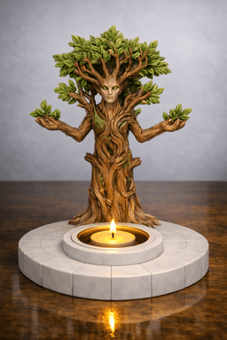 Forest Guardian Tealight Holder STL – Tree Spirit Fantasy Candle Decor 3d model