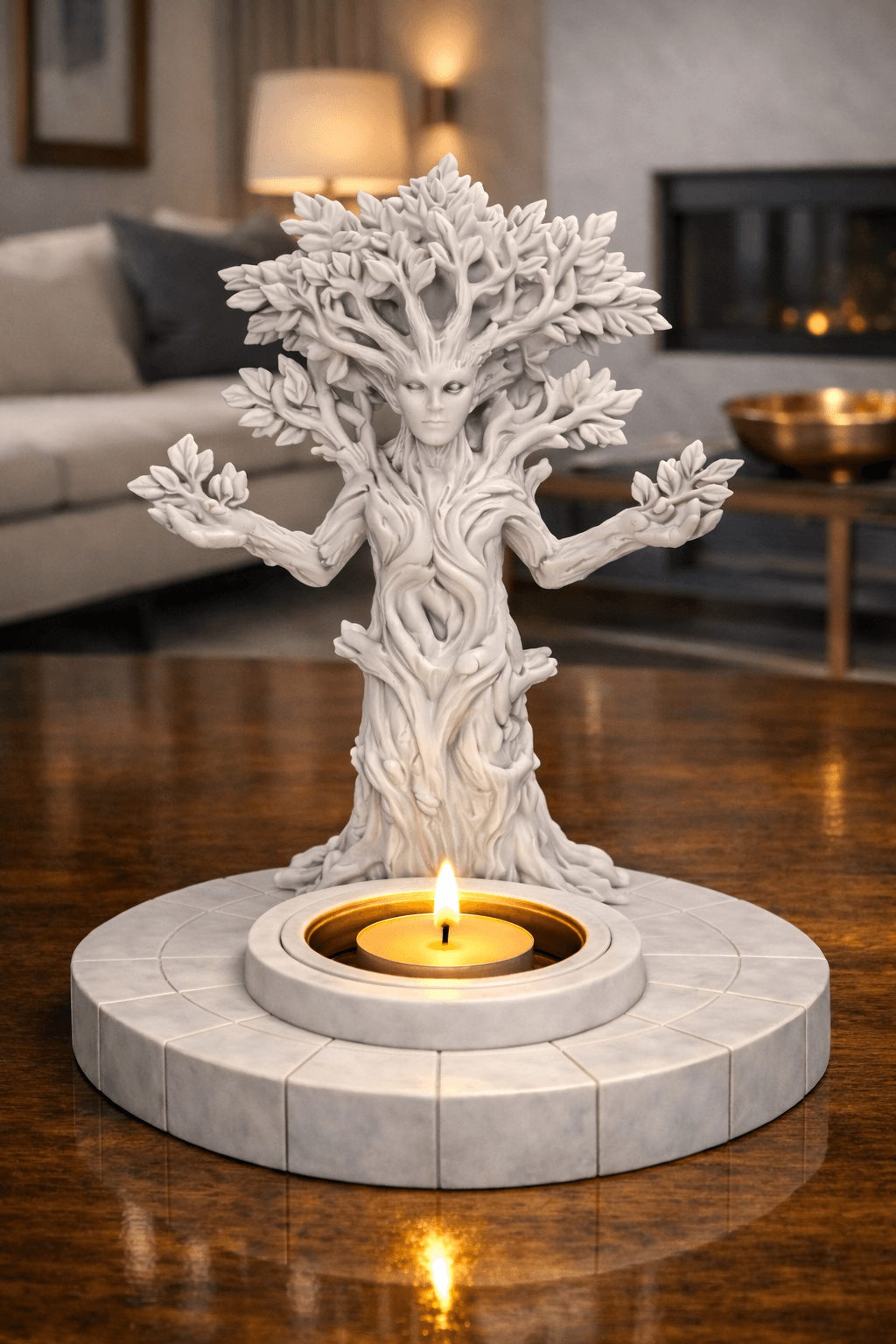 Forest Guardian Tealight Holder STL – Tree Spirit Fantasy Candle Decor 3d model