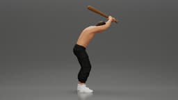gangster holding a baseball bat while attacking someone on the floor. 3d model