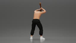 gangster holding a baseball bat while attacking someone on the floor. 3d model