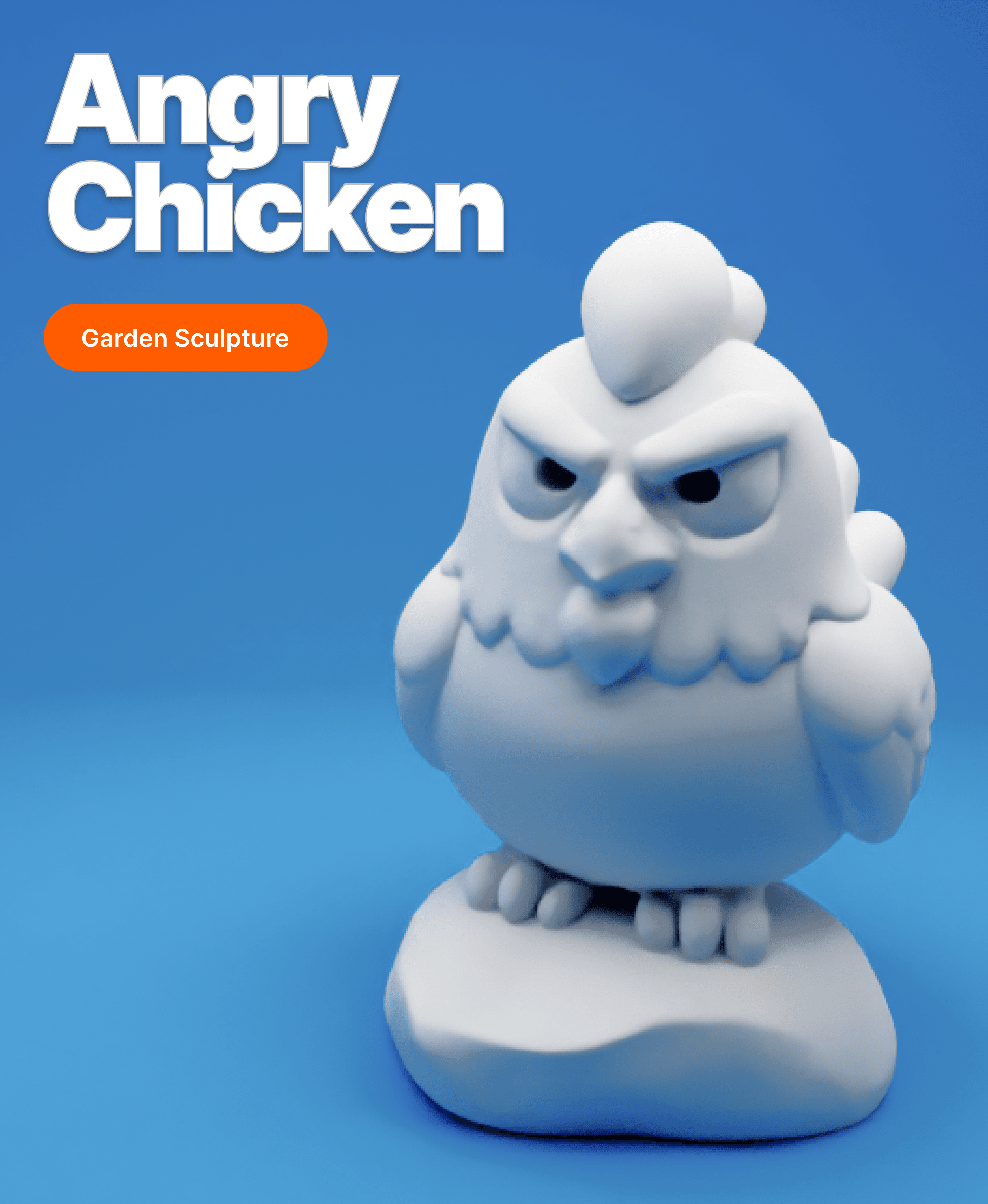 Angry Chicken – Stylized Hen on Rock Figurine 3d model