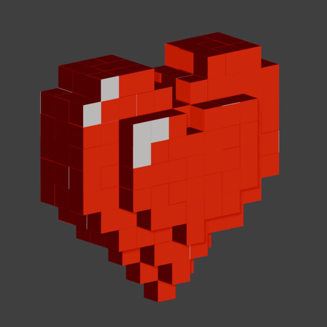 Heart Pixelart 3d Voxel blocks 3d model