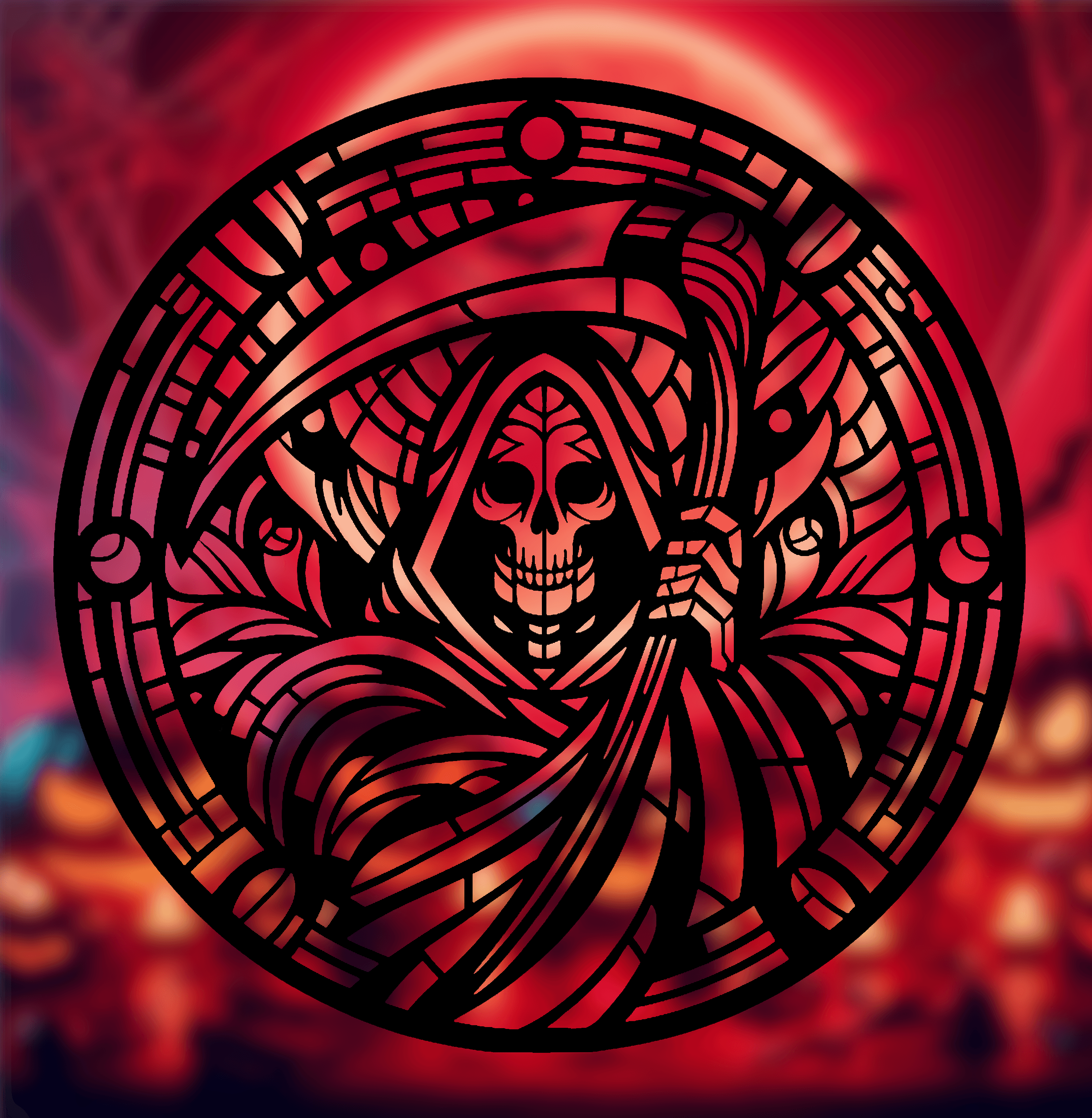 Spooky Halloween 2024 Series – Grim Reaper Stained Glass Style (2D Geometric Wall Art) 3d model