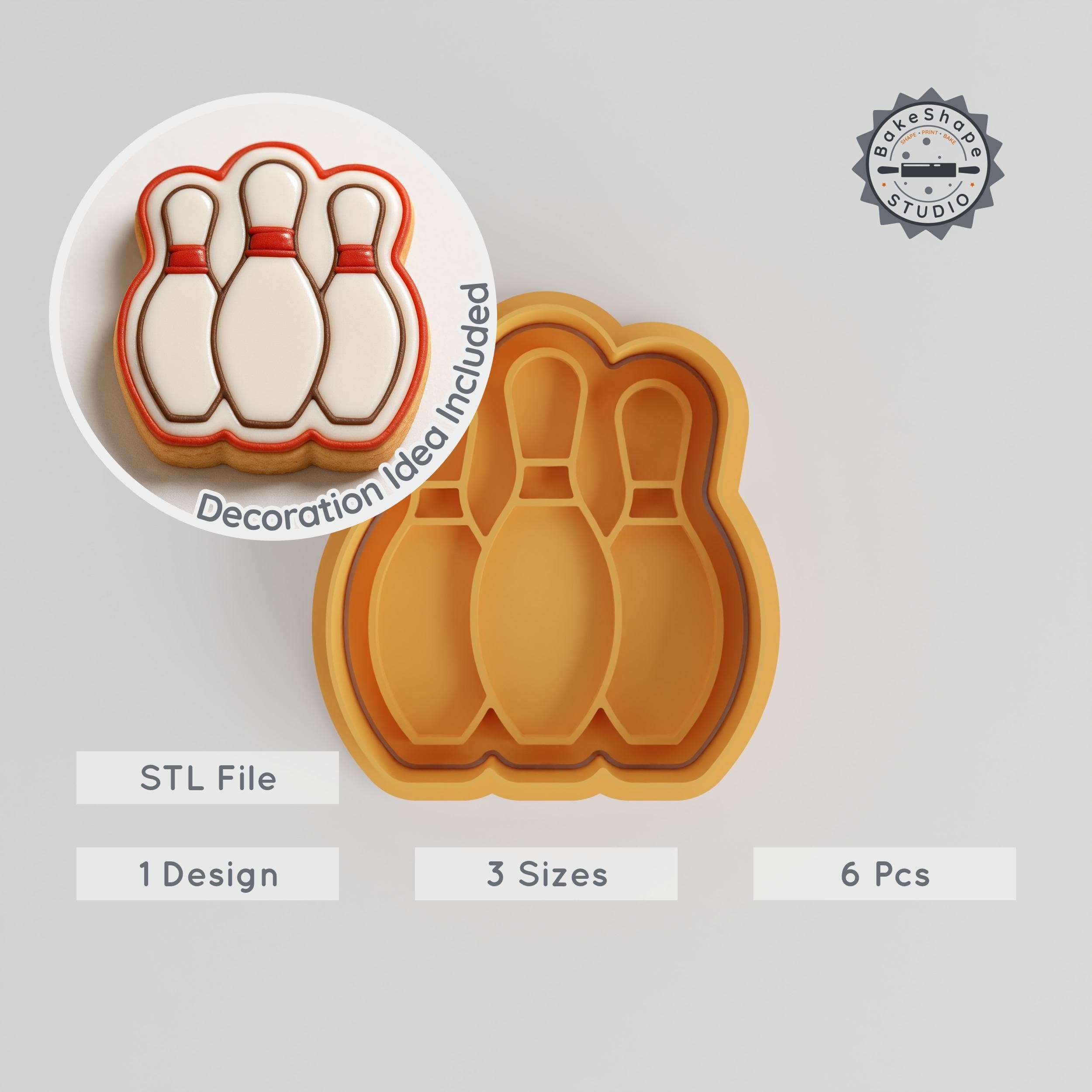 Bowling Cookie Cutter & Stamp Set, Perfect for Fondant, Sports Game Design, 3 Sizes, 6-Piece Collection PRODUCT_614 3d model