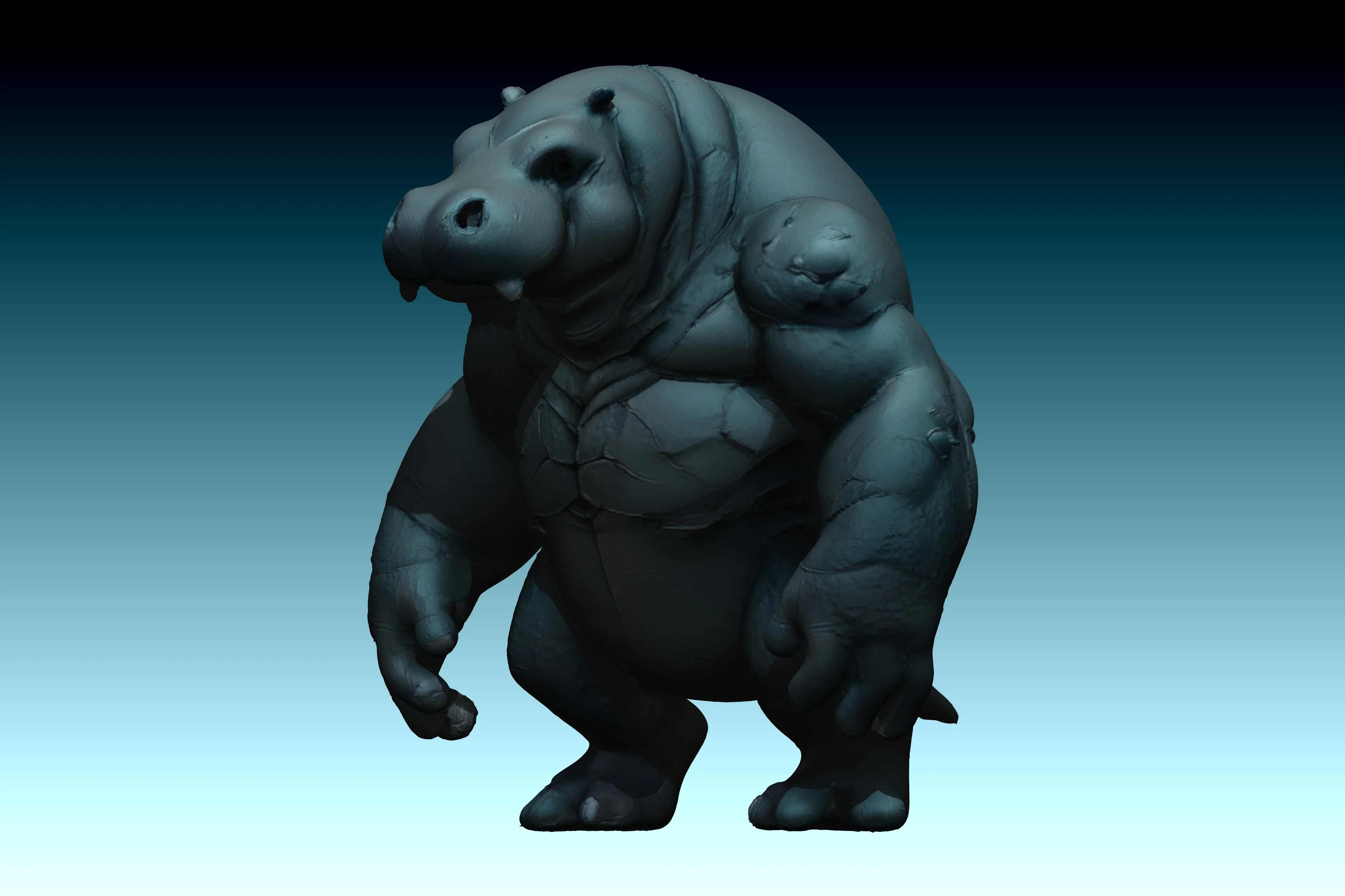 Bipedal Hippo Creature Model - FREE for personal use 3d model