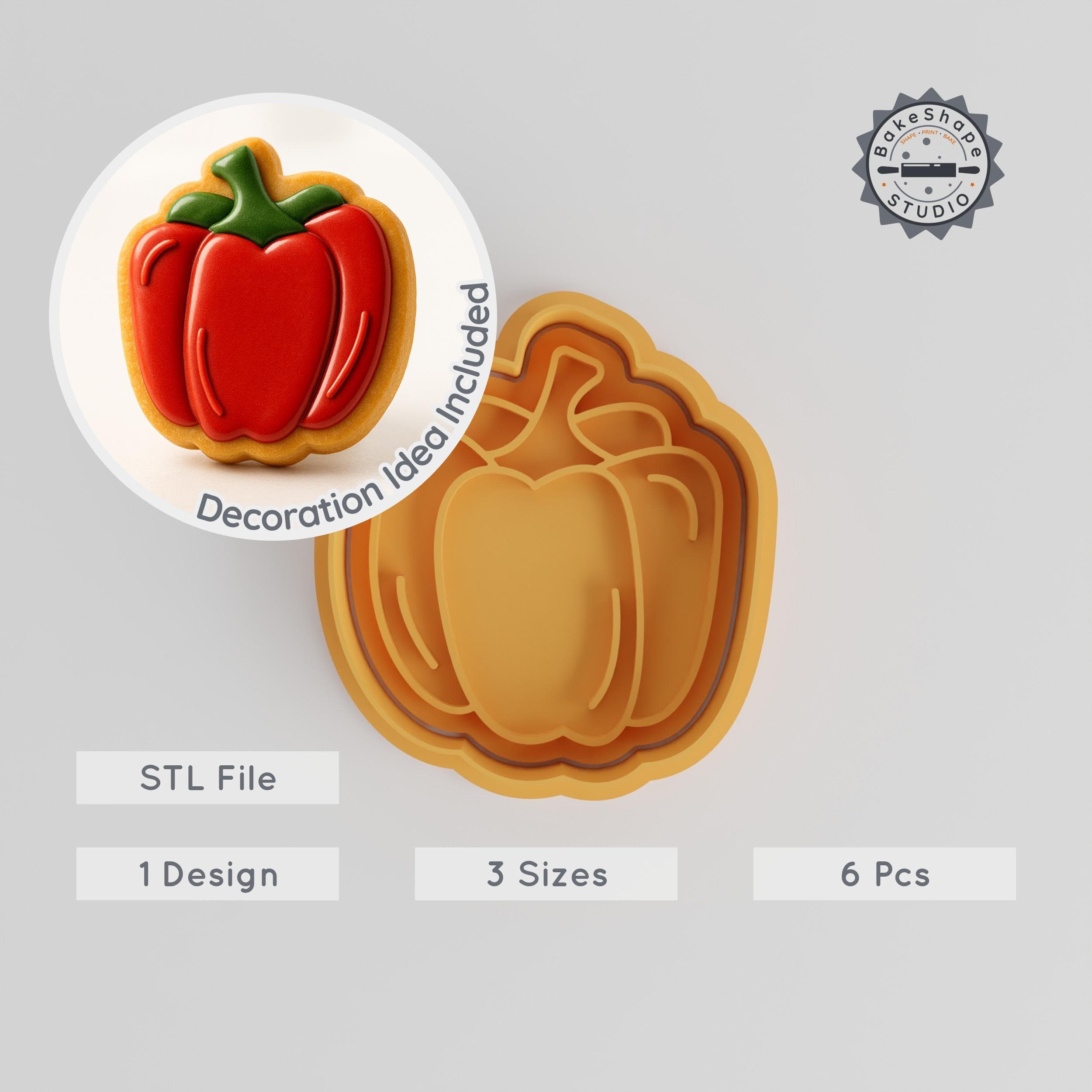 Paprika Shape Cutter & Stamp, Perfect for Cookies & Fondant, S/M/L Sizes, 6-Piece Set, Organic Spice Design PRODUCT_1065 3d model