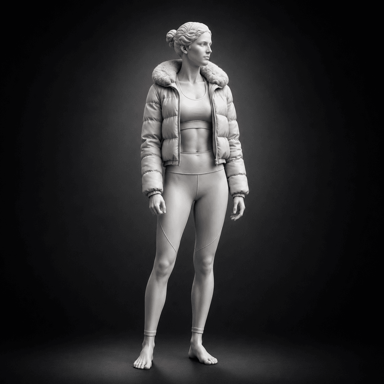 Modern Female Explorer Statue STL | Winter Jacket Woman Sculpture | 3D Printable Figure 3d model