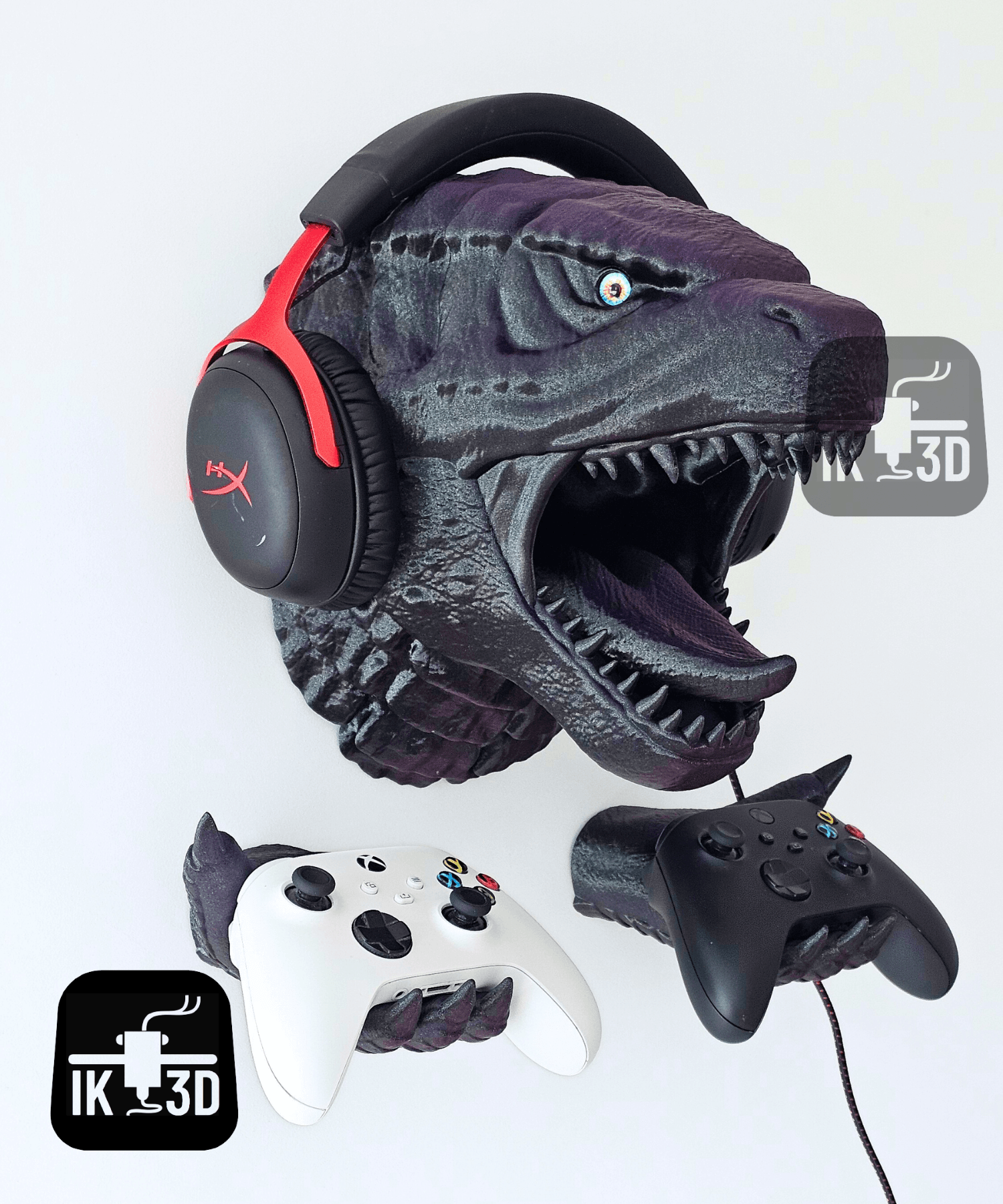 Godzilla Head Wall Mounted Holder for Controllers and Headset / No Supports 3d model