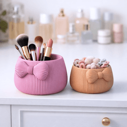 Striped Bow Makeup Organizer | Elegant Bow Storage Holder | Vanity Cosmetic Brush Holder 3d model
