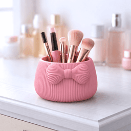 Striped Bow Makeup Organizer | Elegant Bow Storage Holder | Vanity Cosmetic Brush Holder 3d model