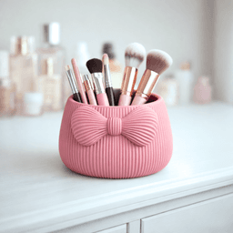 Striped Bow Makeup Organizer | Elegant Bow Storage Holder | Vanity Cosmetic Brush Holder 3d model