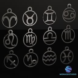 Zodiac Signs Pendant & Keychain Set | 3D Printable STL | Two Versions Included 3d model