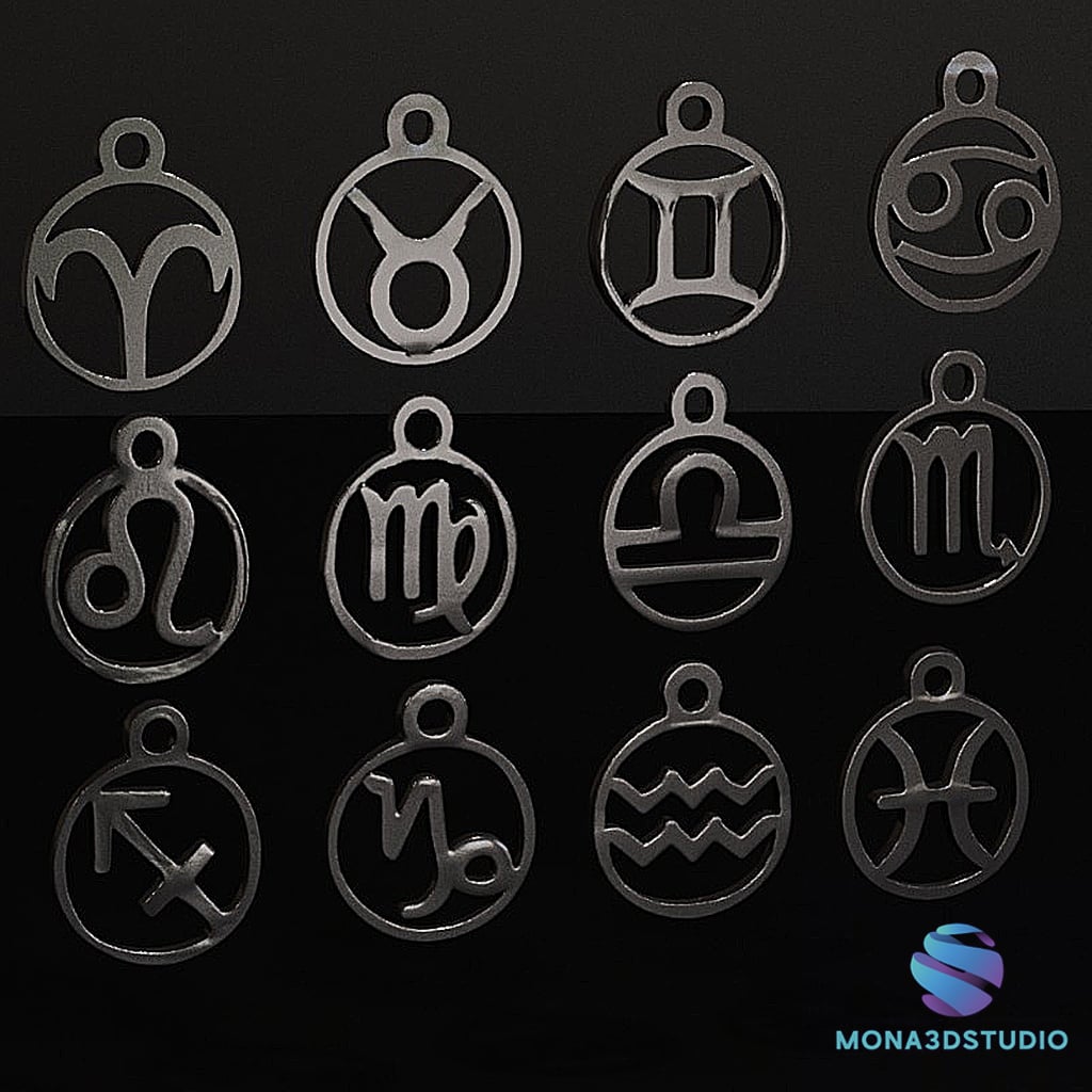 Zodiac Signs Pendant & Keychain Set | 3D Printable STL | Two Versions Included 3d model