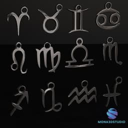 Zodiac Signs Pendant & Keychain Set | 3D Printable STL | Two Versions Included 3d model