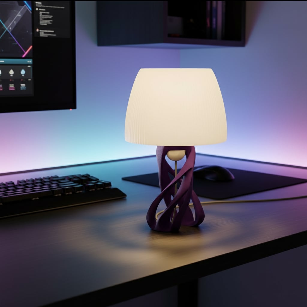 Spyra Lamp – 3D Printed Table Lamp with Organic Spiral Base and Ribbed Diffuser 3d model