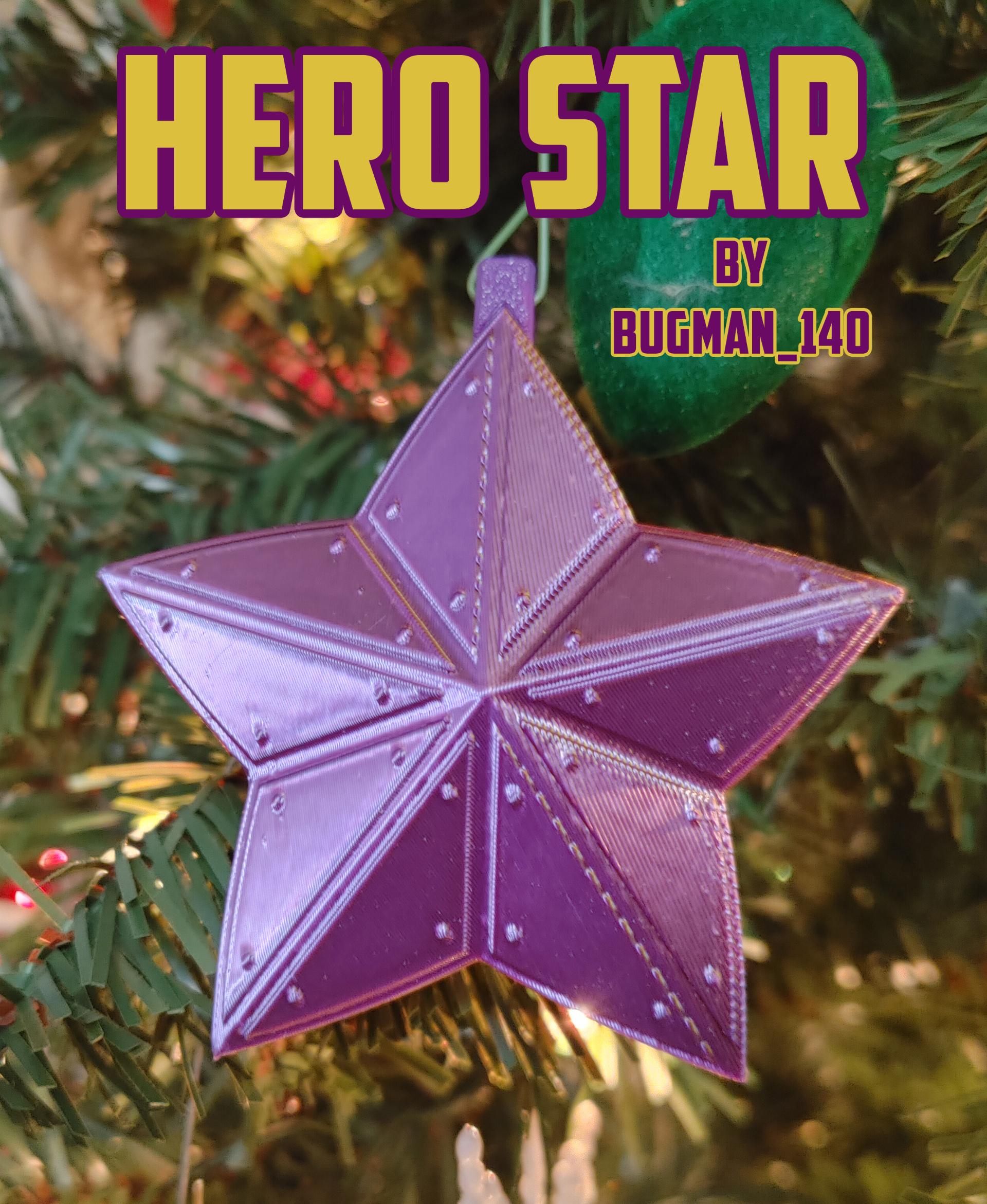 Hero - Christmas Star - Hero Star printed in PolyMaker Dual Color Sovereign Gold Purple Silk PLA (outer shells) & Unknown Purple PLA (center part) - 3d model