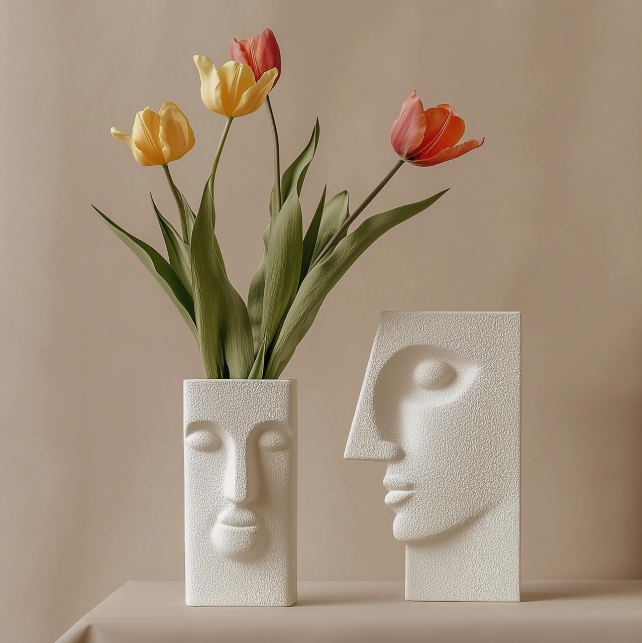 Sculpted Visions Vase Set – Modern Face Art Decor 3d model
