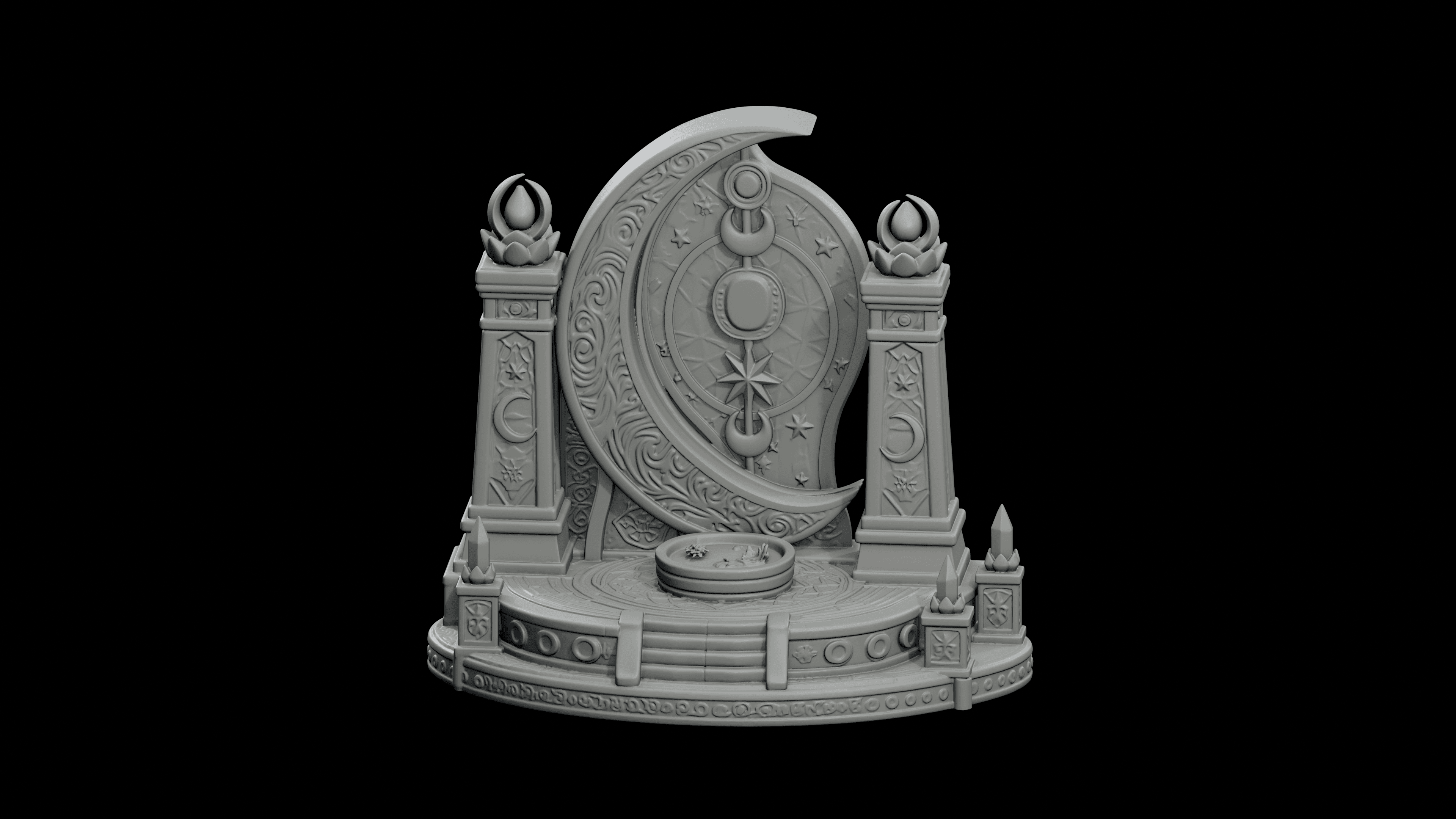 Moon Goddess Sanctuary Gate STL - Printable Fantasy Sacred Architecture 3d model