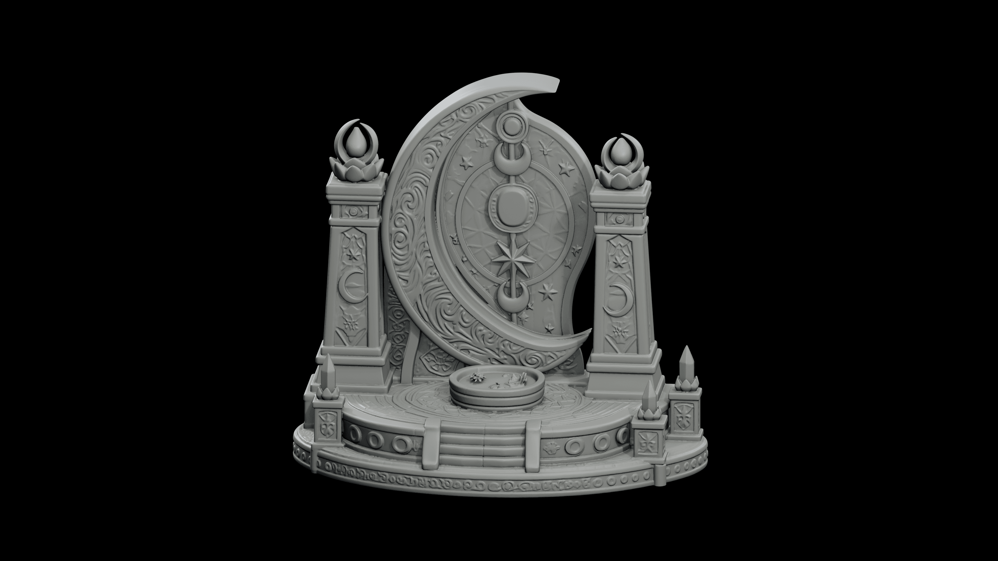 Moon Goddess Sanctuary Gate STL - Printable Fantasy Sacred Architecture 3d model