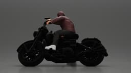 Hooded gangster man sits on motorcycle aiming a pistol with determination 3d model