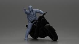 Hooded gangster man sits on motorcycle aiming a pistol with determination 3d model