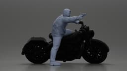 Hooded gangster man sits on motorcycle aiming a pistol with determination 3d model