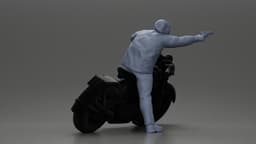 Hooded gangster man sits on motorcycle aiming a pistol with determination 3d model