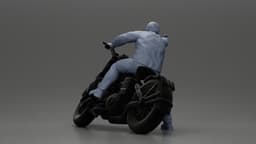 Hooded gangster man sits on motorcycle aiming a pistol with determination 3d model