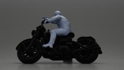 Hooded gangster man sits on motorcycle aiming a pistol with determination 3d model