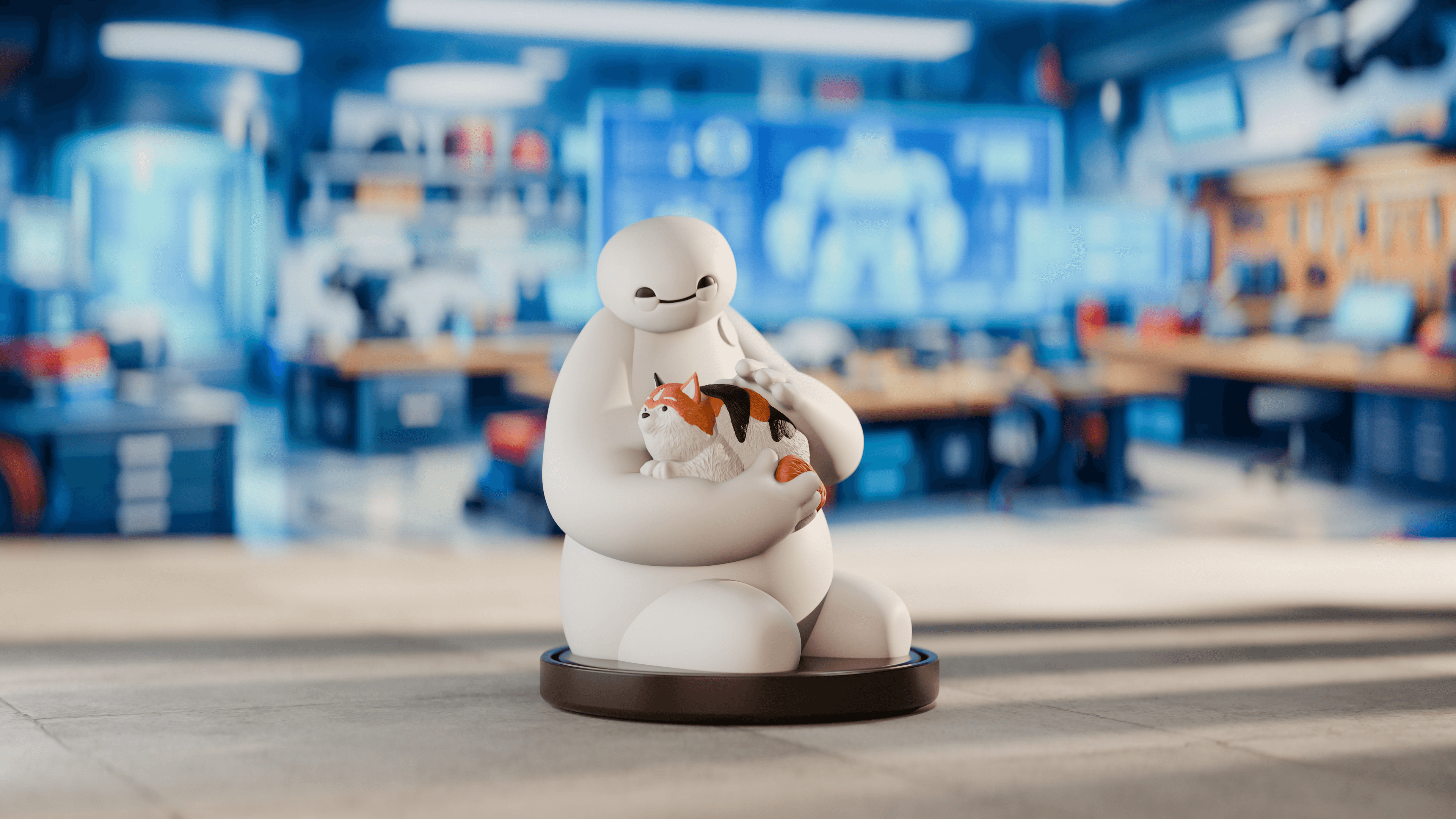 Big Hero 6 Baymax with Cat Figurine – Cozy Collectible Figurine 3d model