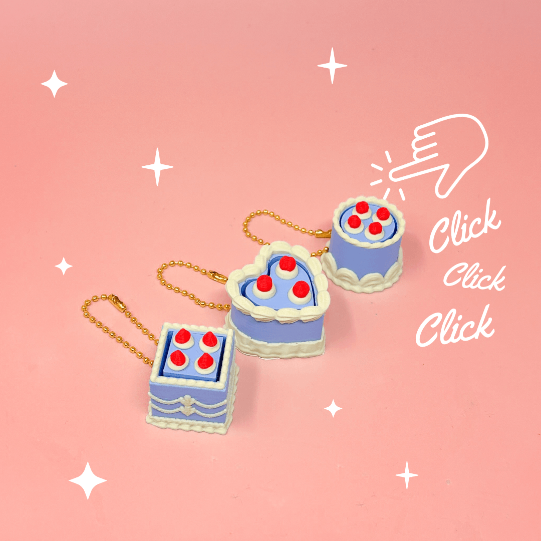 Mini Vintage Cake Clicker Fidget Set - Ornate Pastel Bakery Cake Clickers with Optional Keychain 3d model