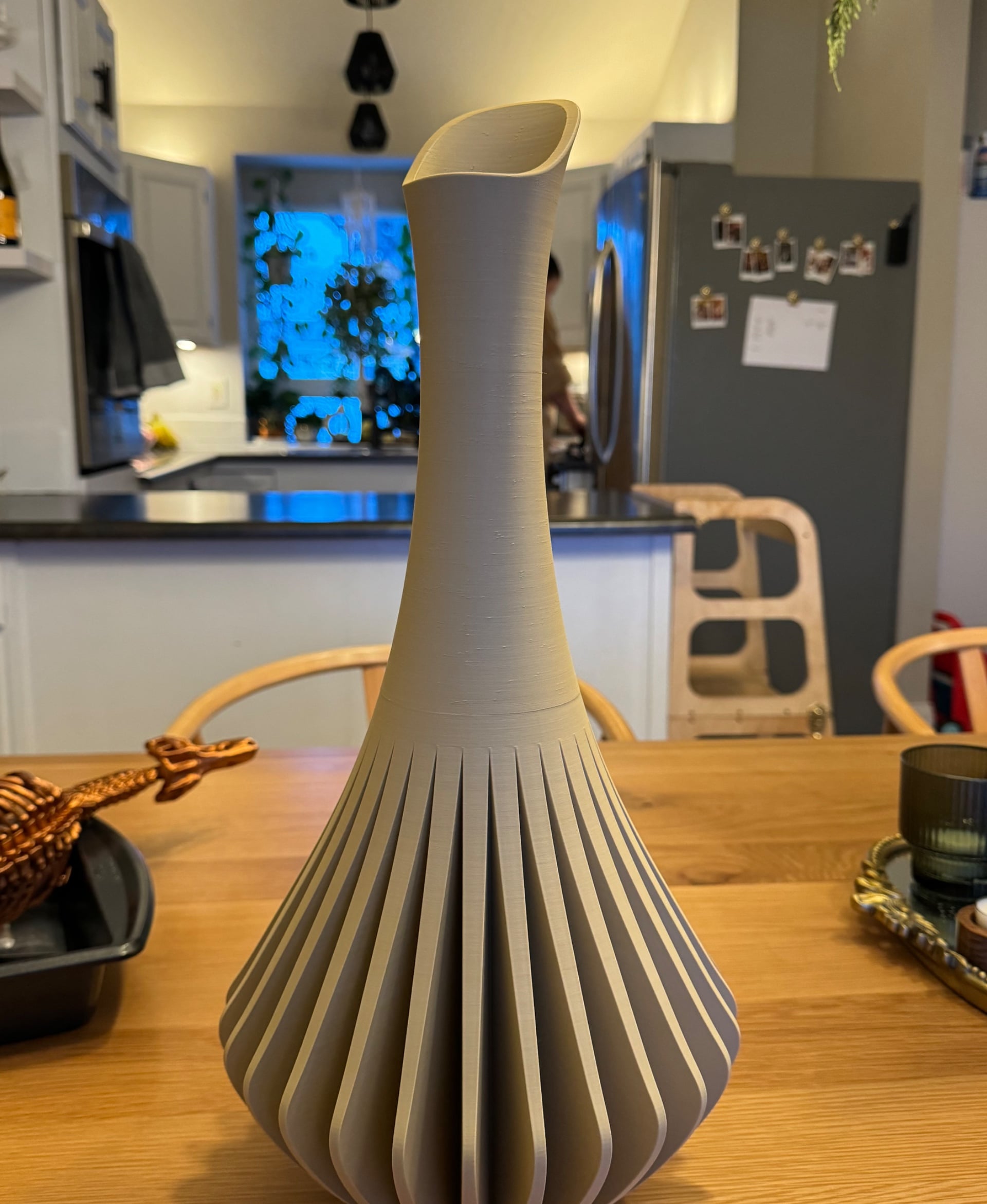 Scaled it up and sliced it near the transition to the neck. Also added some pins to align it in orca slicer but they snapped off while I was fitting it together (filament was printed super dry). Printed with Bambu PLA matte desert tan on a P1S. Used adaptive cubic with 15% infill to save some filament and used just over 1kg.