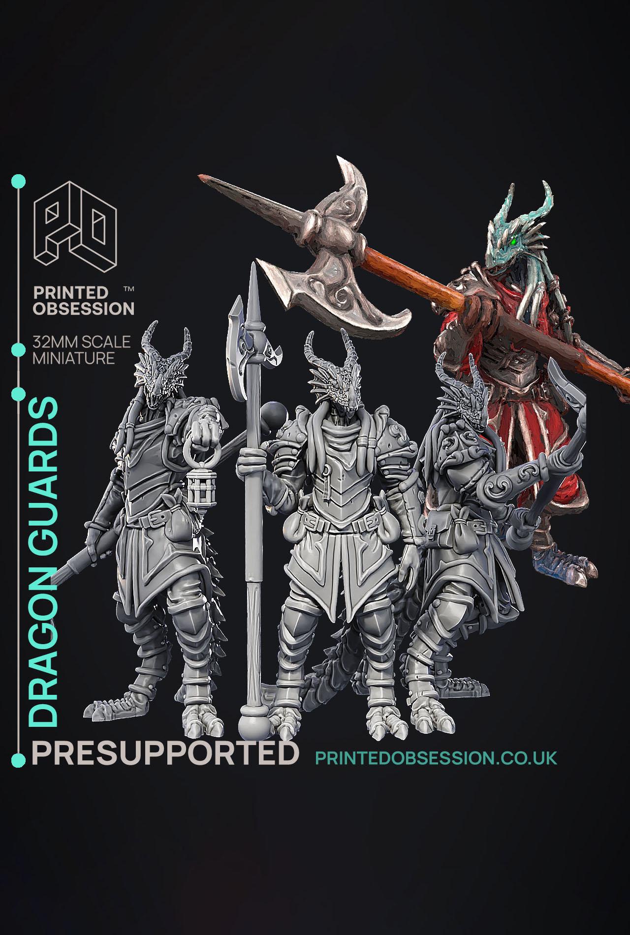 Dragonborn Guard - 3 Models -  PRESUPPORTED - Illustrated and Stats - 32mm scale 3d model