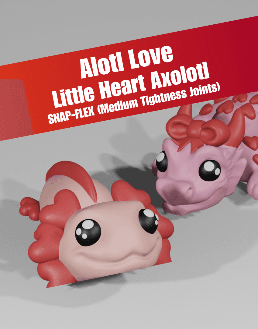Alotl Love, Little Heart Axolotl - Articulated Snap-Flex Fidget Toy (Medium Joints) 3d model