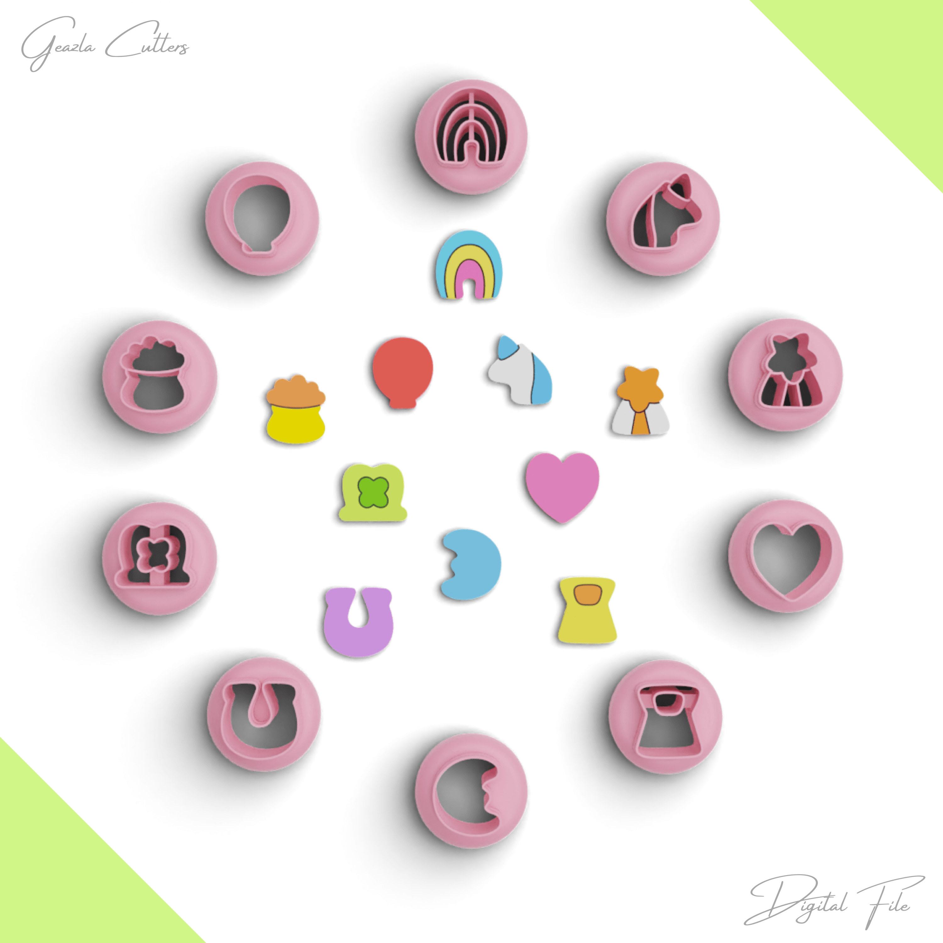 Lucky Marshmallow Charm Studs Clay Cutter Pack, St. Patrick's Day Set, 10 Models, 2 Size, No: 1364 3d model