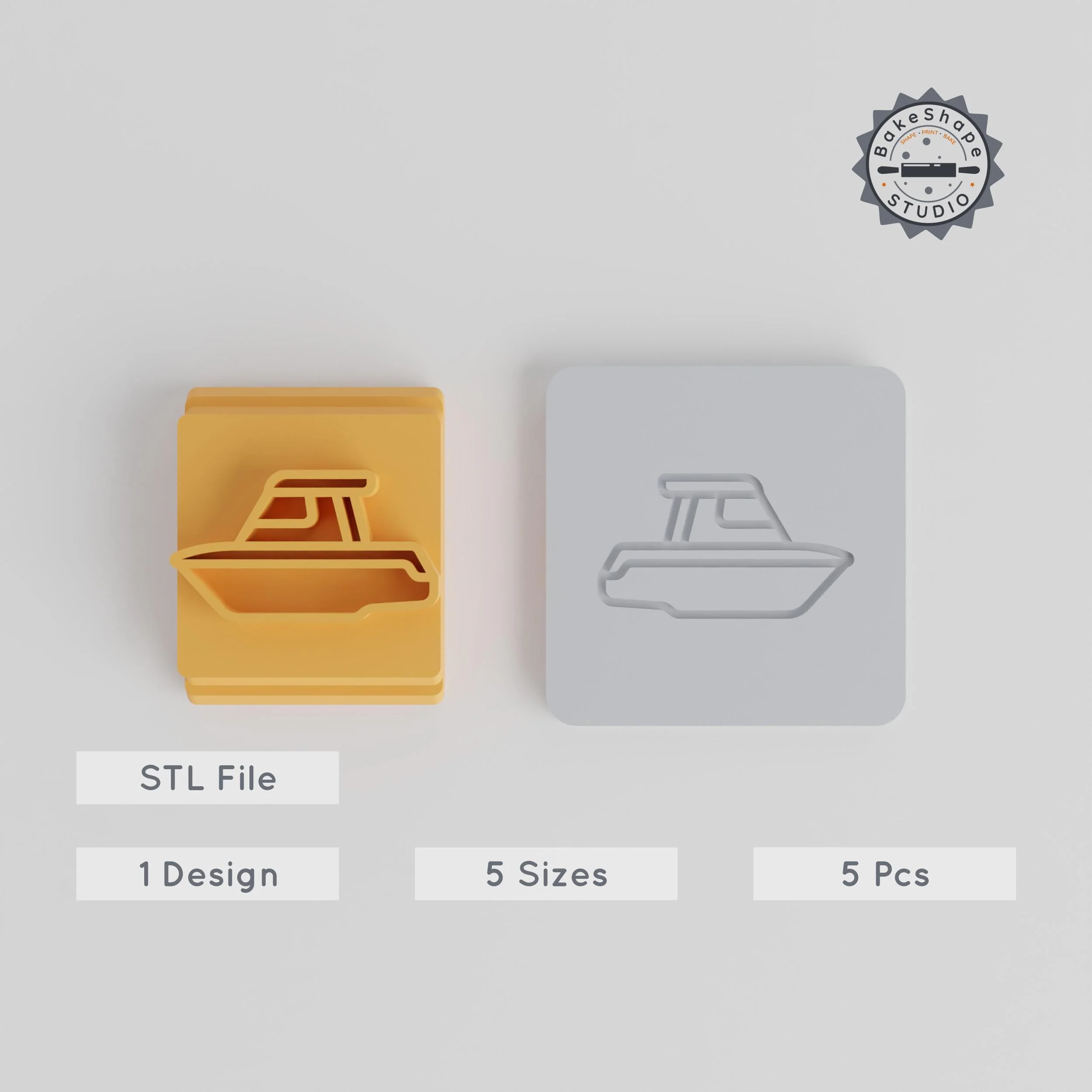 Speed Boat Stamp Tile Set, 5 Motif Sizes, Ideal for Clay, Cookies & Fondant PRODUCT_3369 3d model
