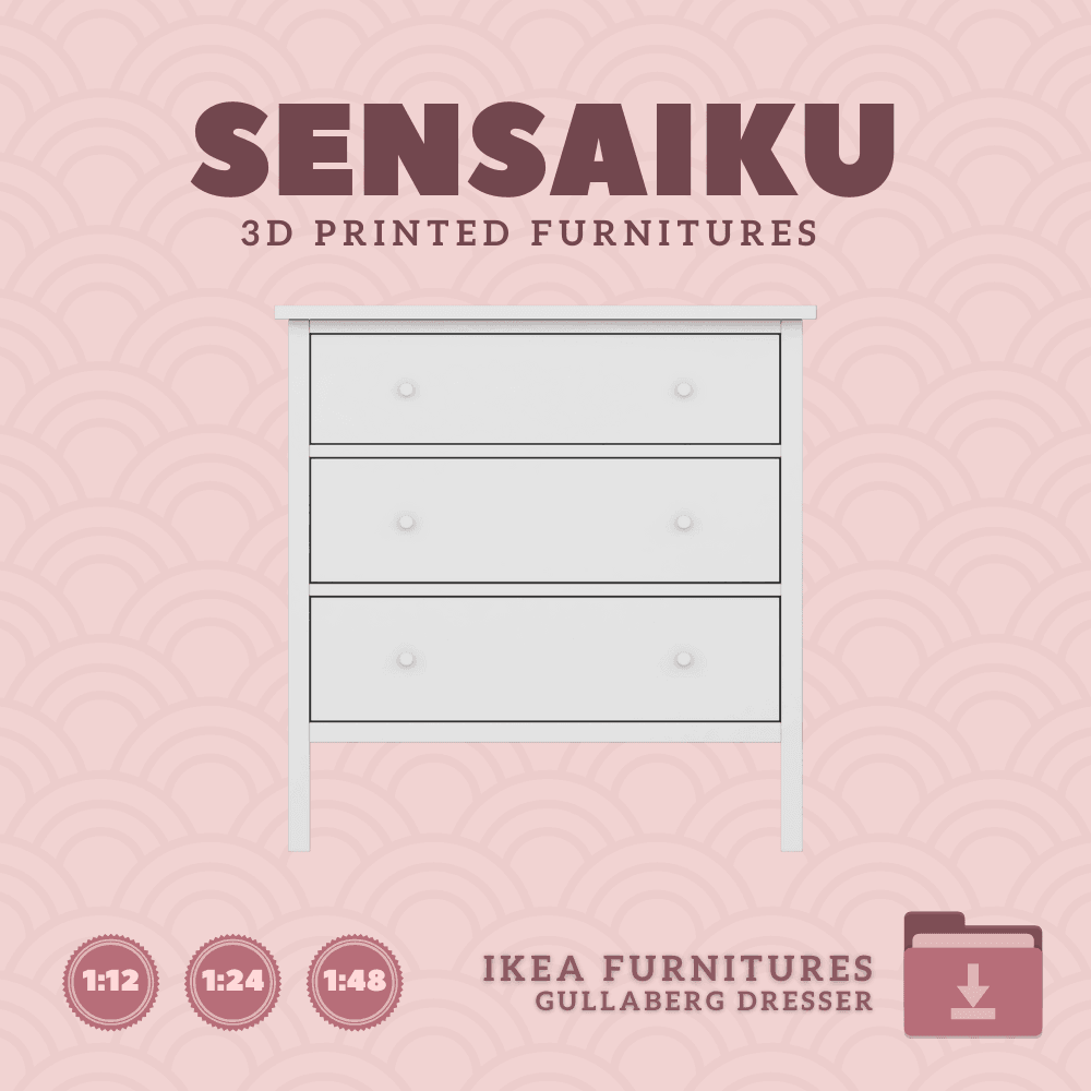 Miniature Replica GULLABERG 3 Drawer Chest for Miniature Dollhouse - IKEA (1:12,24,48) - 3D Print In 3d model