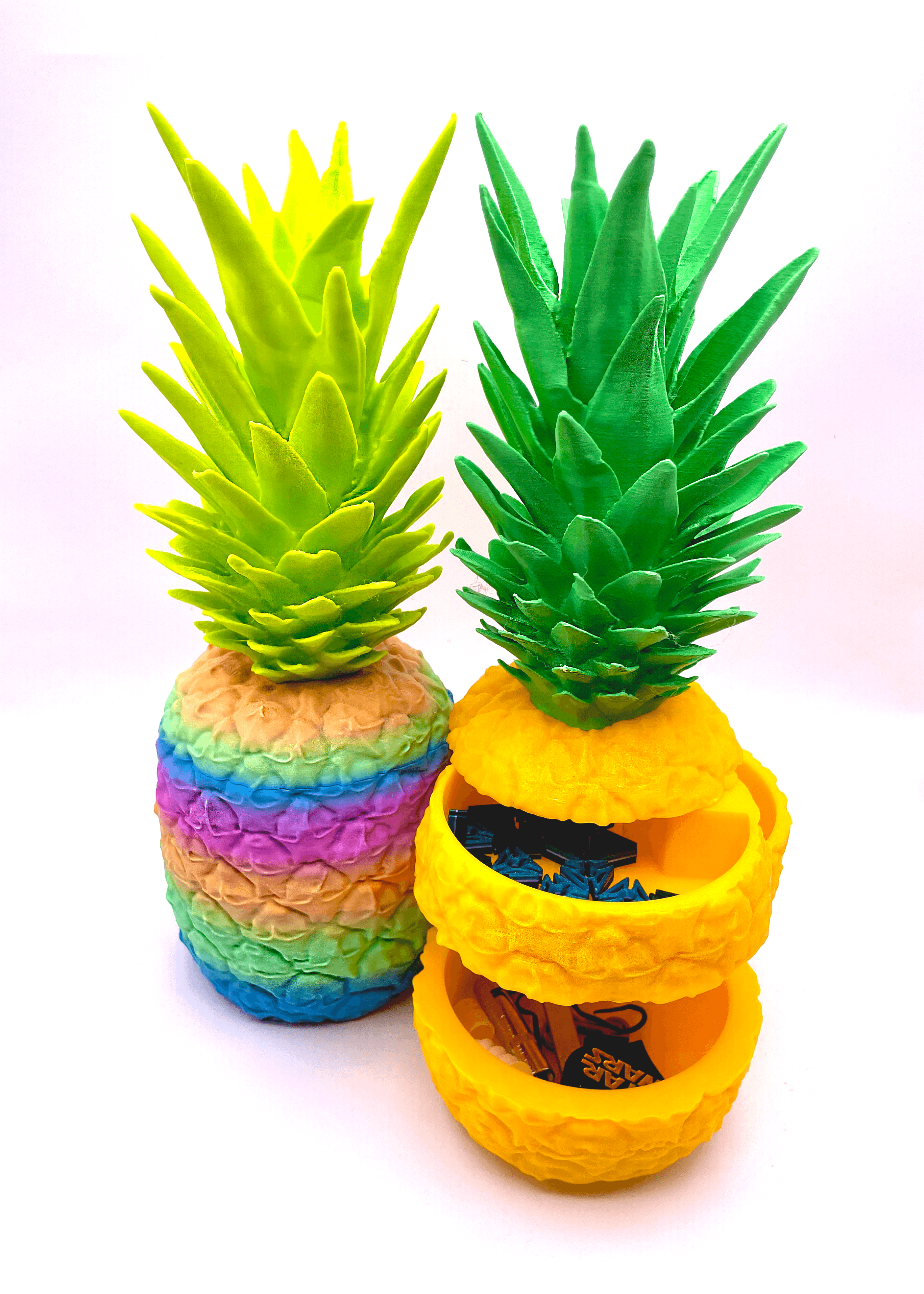 Polymaker Yellow PLA, Jungle Green Polyterra, Lime Green PLA, and Sunlu Rainbow 04 --- magnifique ananas!!