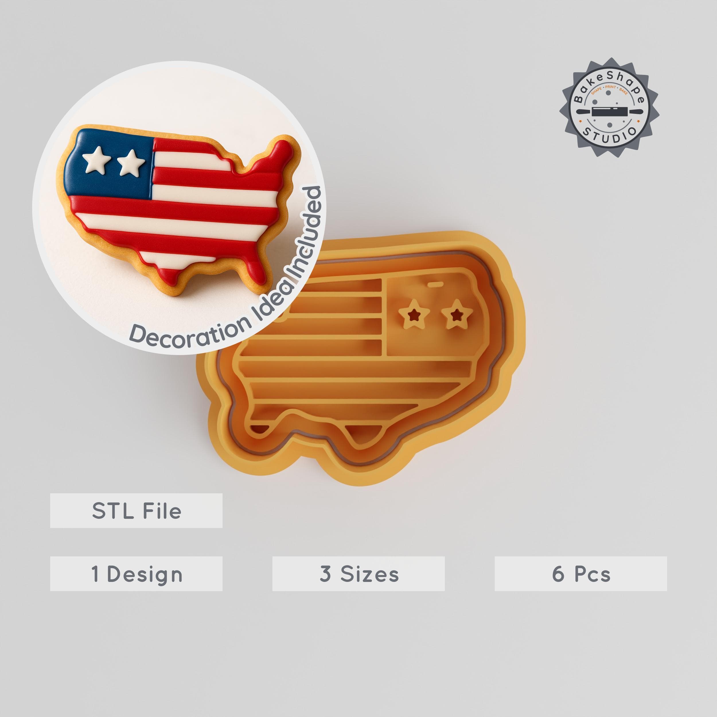 USA Map Shape Cutter & Stamp Set, Perfect for Cookies & Fondant, S/M/L Sizes, 6 Pieces PRODUCT_2843 3d model