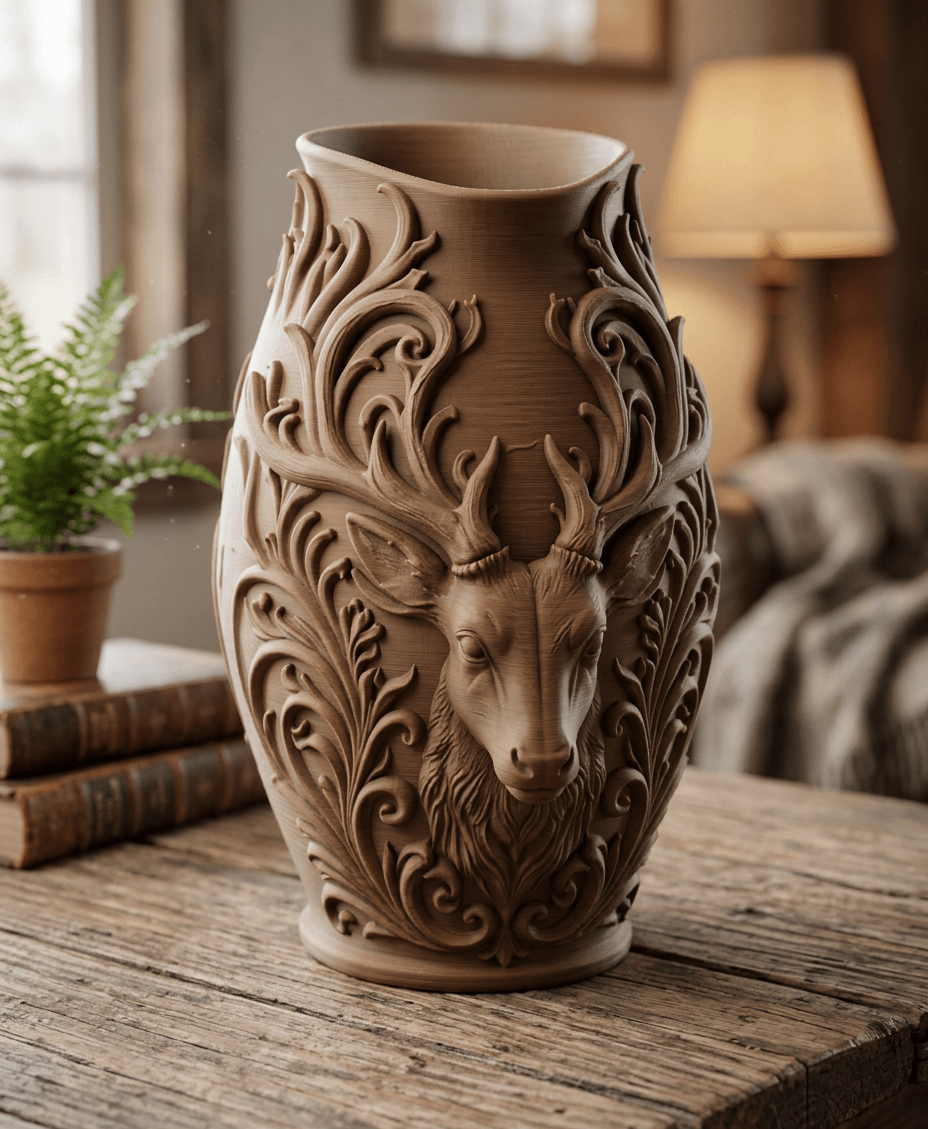 Deer Antler Vase Rustic Woodland Home Decor Art 3d model