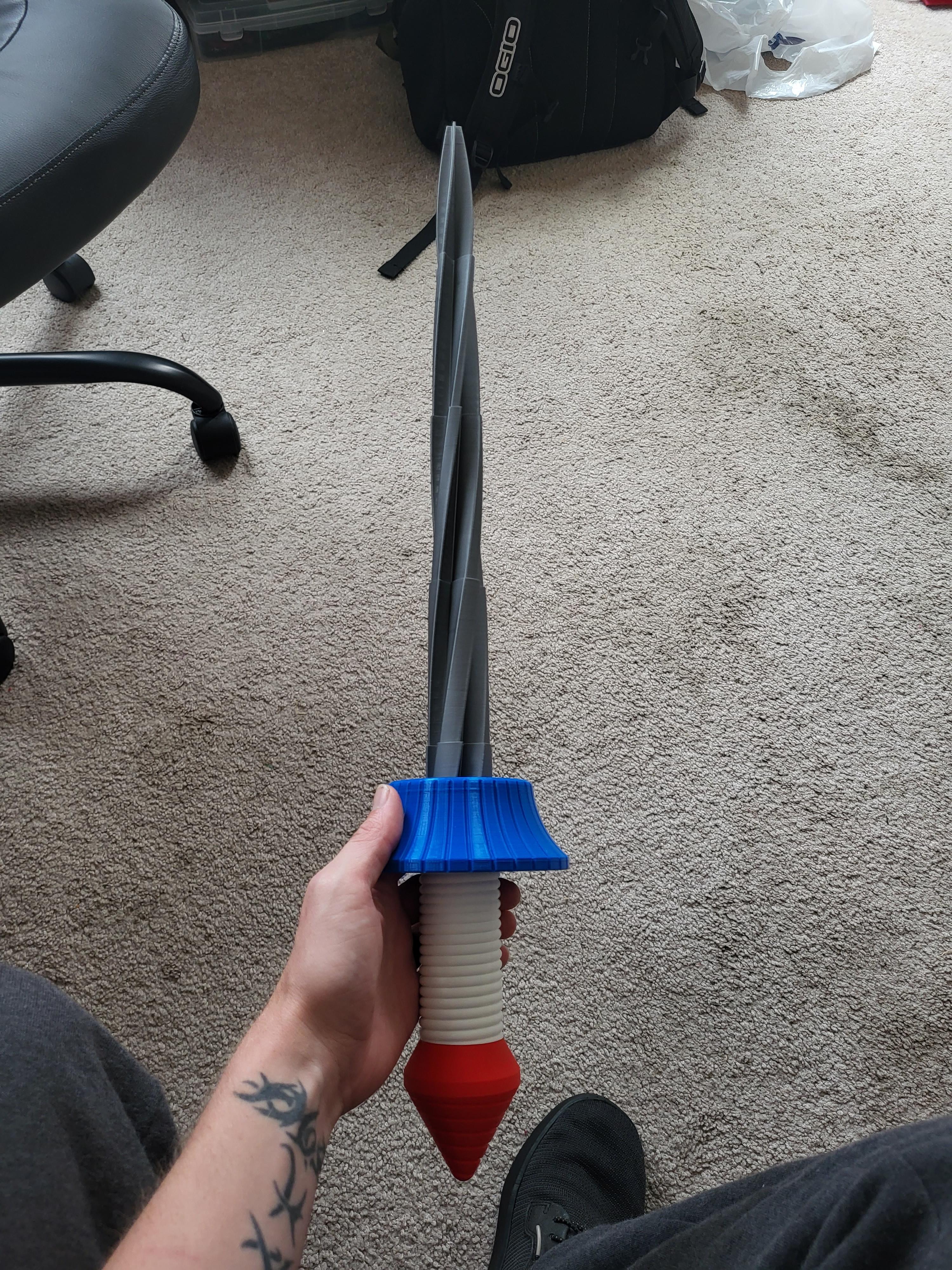 Collapsing Multi-Color Drill Sword - I don't have multiple extruders, so I printed all pieces separately and used some ca glue to assemble! Truly great files! Good job! - 3d model