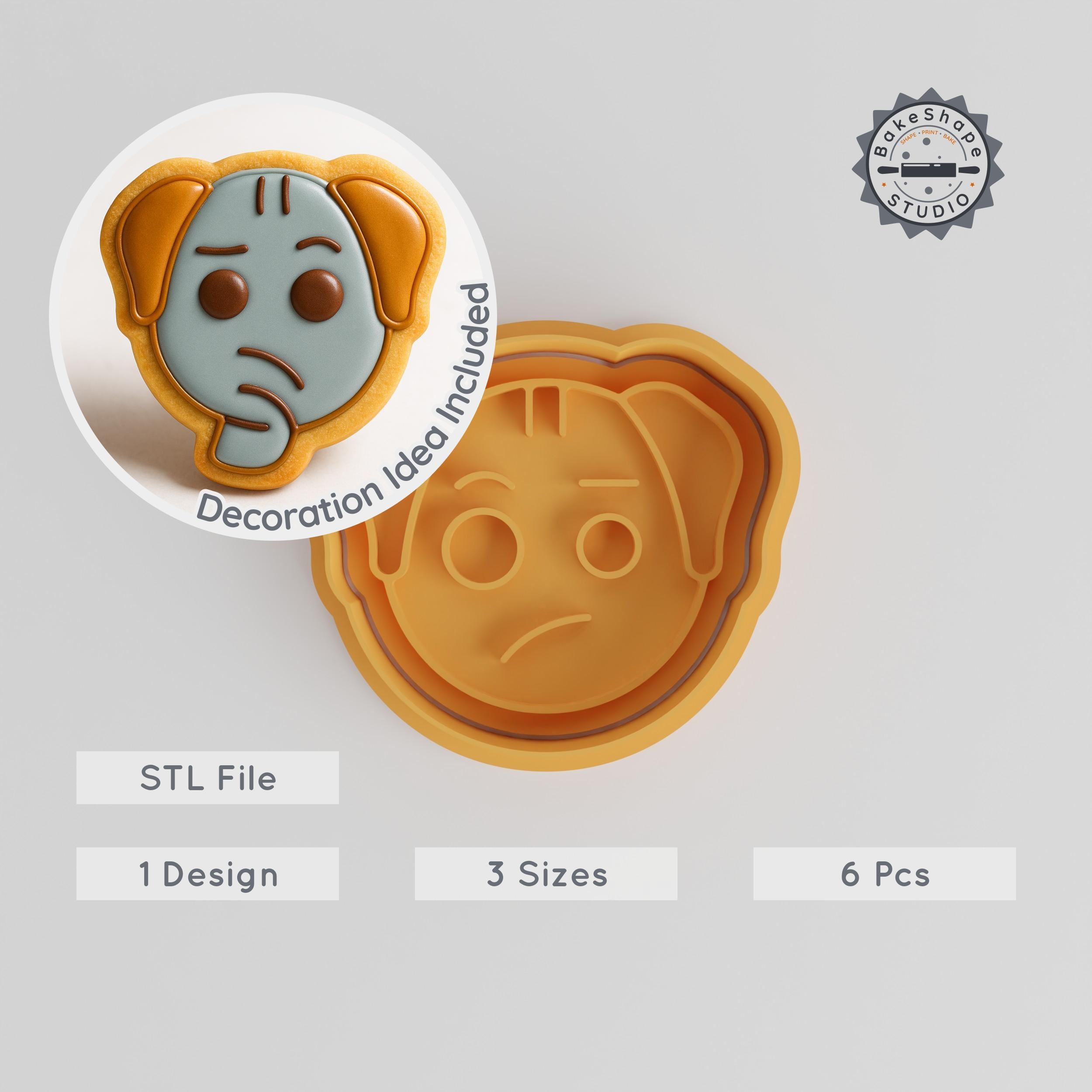 Dog Shape Cutter & Stamp Set, Animal Cookie & Fondant Tool, Includes 6 Pieces in 3 Sizes, Introspective Canine Design PRODUCT_909 3d model