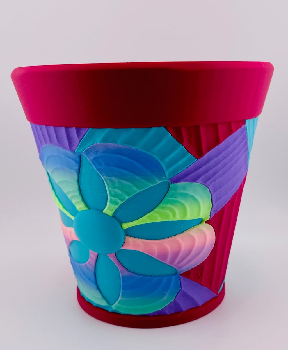 Carved Patchwork 8 Petal Pot 3d model